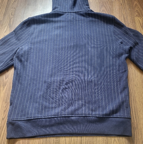 Vintage Levi's Dark Navy Blue White Striped Logo Hoodie - Men's Size L A77 - Picture 10 of 11